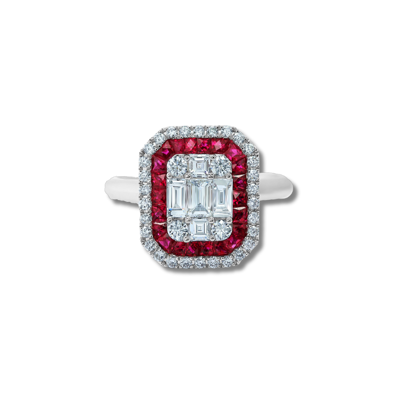 1 Ctw Octagonal Shape 8x6MM Ruby, Baguette and Round Cut Dia | Ross Elliott  Jewelers | Terre Haute, IN