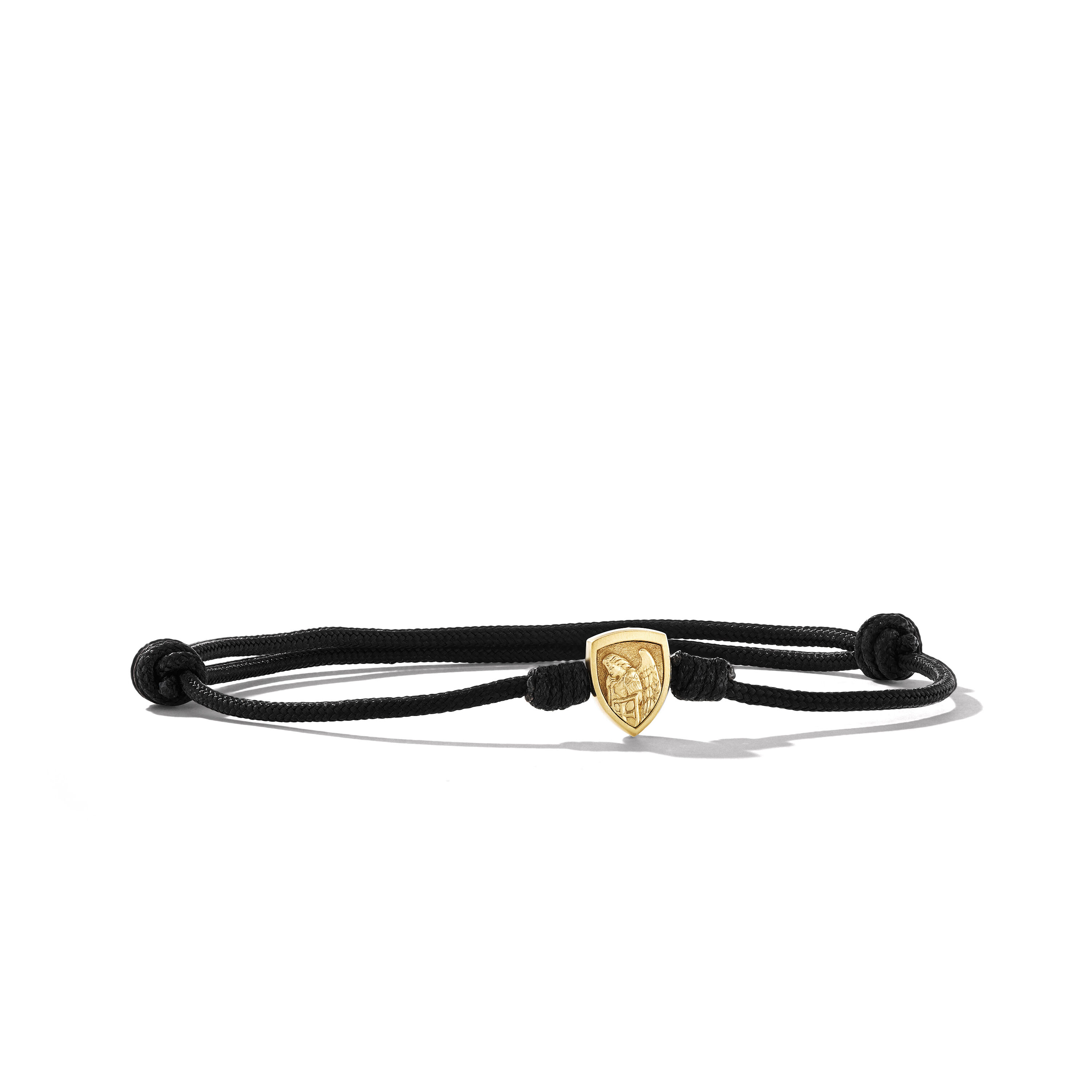 St. Michael Cord Bracelet in Black Nylon with 18K Yellow Gold, 9mm