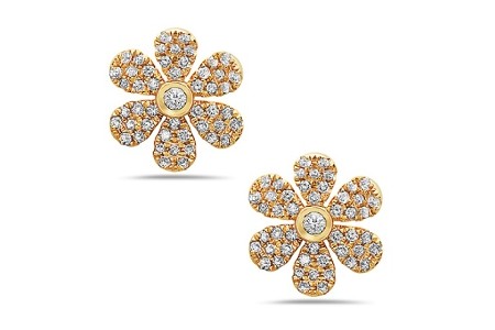 floral 14k yellow gold and diamond studs