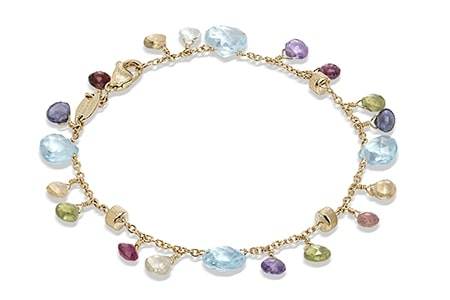 A gemstone bracelet features multiple different gemstones