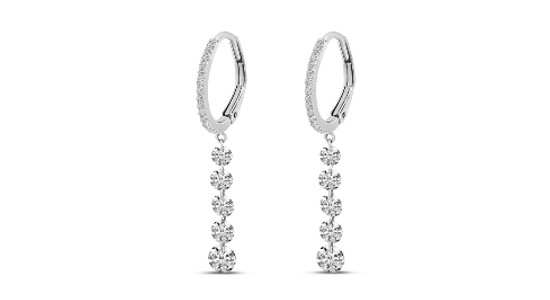 a pair of white gold huggie/diamond drop earrings