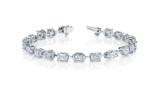 white gold diamond line bracelet with different cuts of diamonds