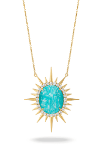 A quartz over amazonite sun pendant from Doves by Doron Paloma.