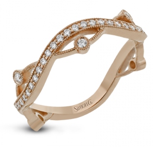 A rose gold and diamond stackable ring, available at Aucoin Hart Jewelers.