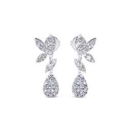 14K White Gold Mosaic Diamond Drop Earrings