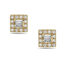 14K Yellow Gold Diamond Baguette Stud Earrings