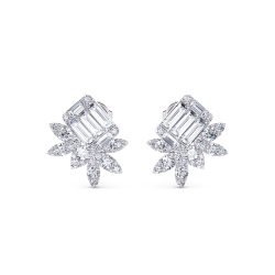 18K White Gold Baguette Diamond Mosaic Stud Earrings