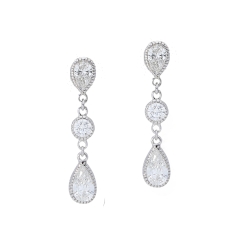14K White Gold Pear Shape Diamond Drop Earrings