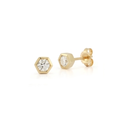 14K Yellow Gold Bezel Set Round Diamond Earrings