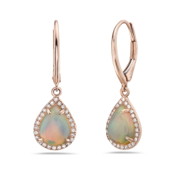 14K Rose Gold Opal Diamond Pear Drop Earrings