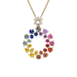 Multi Colored Round Sapphire and Diamond Pendant