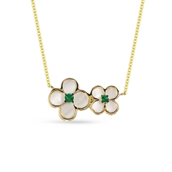 14K Yellow Gold Mother Of Pearl and Emerald Flower Necklace