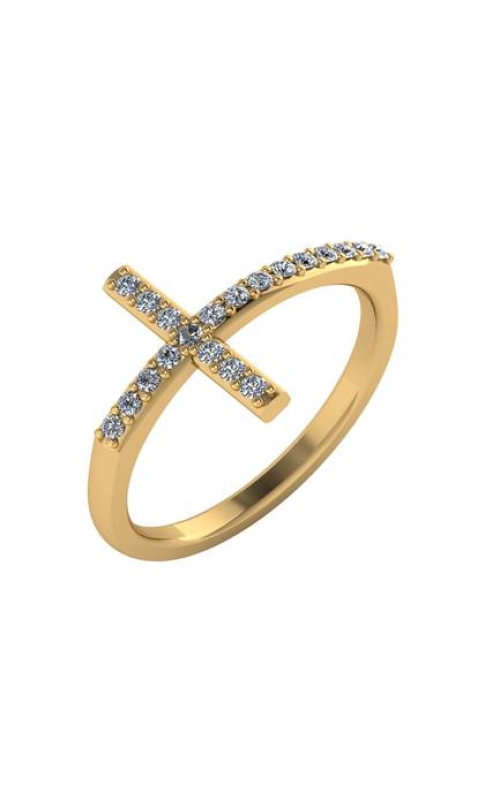 14K Yellow Gold Diamond Sideways Cross Ring