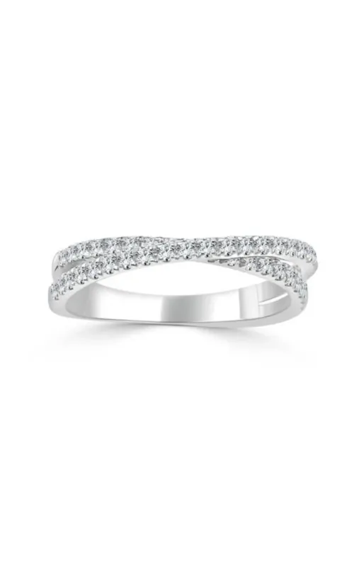 14K White Gold Round Diamond Crossover Band