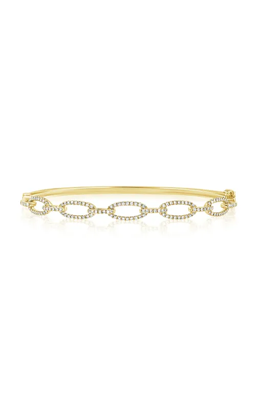 14K Yellow Gold Oval Link Diamond Bangle