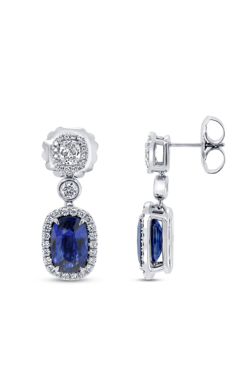 18K White Gold Cushion Cut Blue Sapphire and Diamond Earrings