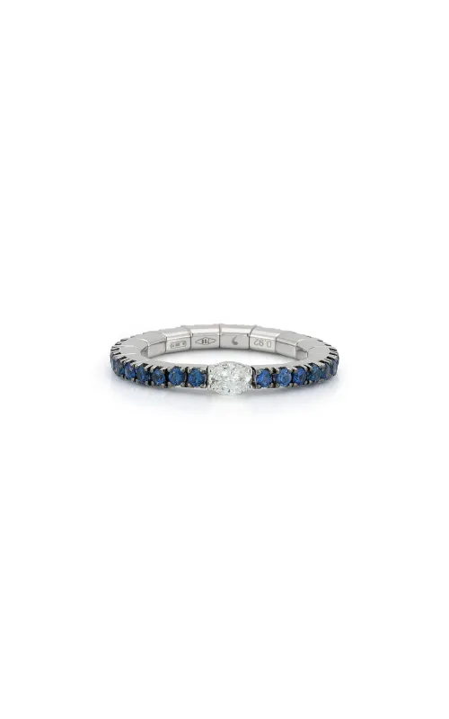 18K White Gold Oval Diamond and Sapphire Extensible Band