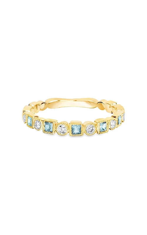 14K Yellow Gold Aquamarine and Diamond Band