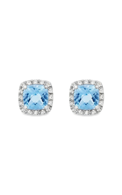 14K White Gold Aquamarine and Round Diamond Halo Stud Earrings