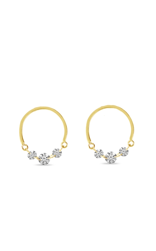 14K Yellow Gold Dashing Diamond Half Circle Front Hoop Earrings