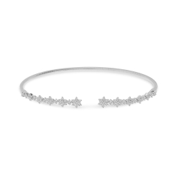 14K White Gold Diamond Flex Floral Bangle Bracelet
