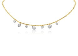 14K Yellow Gold Dashing Diamond 7 stone Diamond By the Yard Necklace