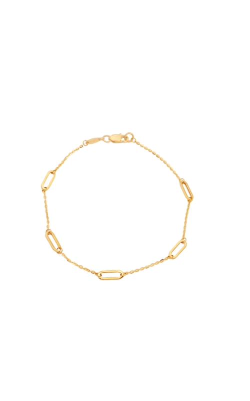 14K Yellow Gold Paperclip Link Station Bracelet