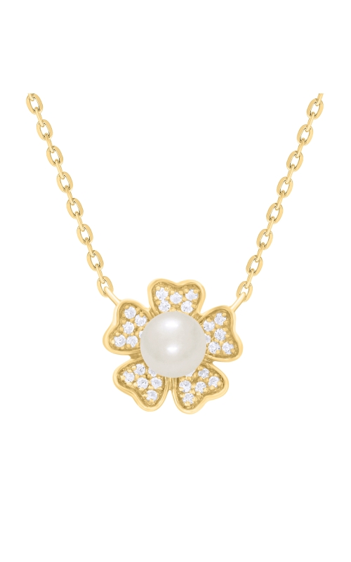 14K Yellow Gold Diamond and Pearl Flower Pendant