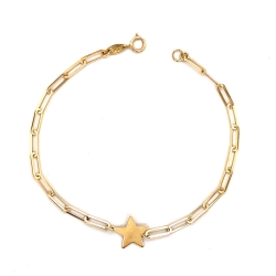 14K Yellow Gold Star Station Paperclip Bracelet