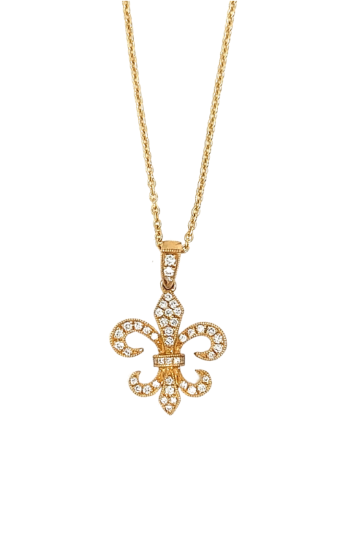 14K Yellow Gold Fleur De Lis Diamond Pendant