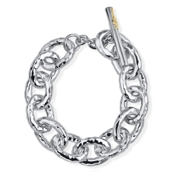 Large Hammered Bastille Link Bracelet in Sterling Silver