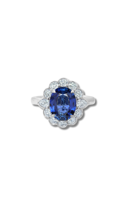 18K White Gold Sapphire and Halo Diamond Ring