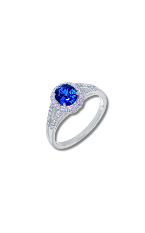 18K White Gold Sapphire Halo Diamond Ring