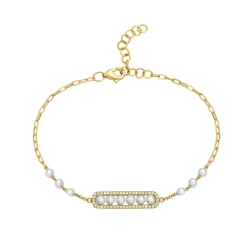 14K Yellow Gold Diamond and Pearl Bracelet