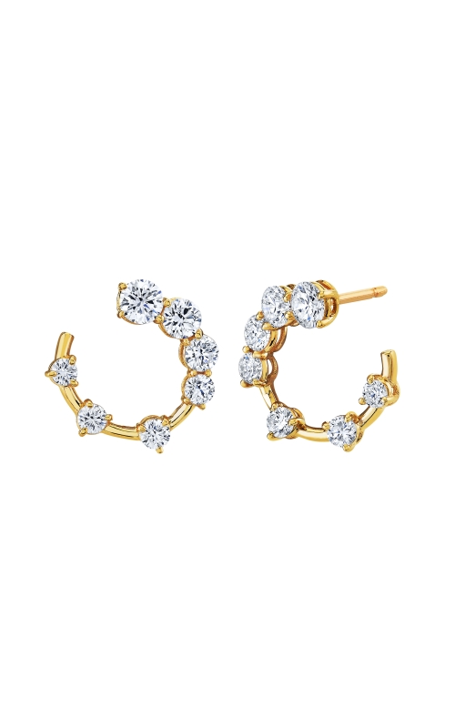 18K Yellow Gold Round Brilliant Half Hoop Earrings