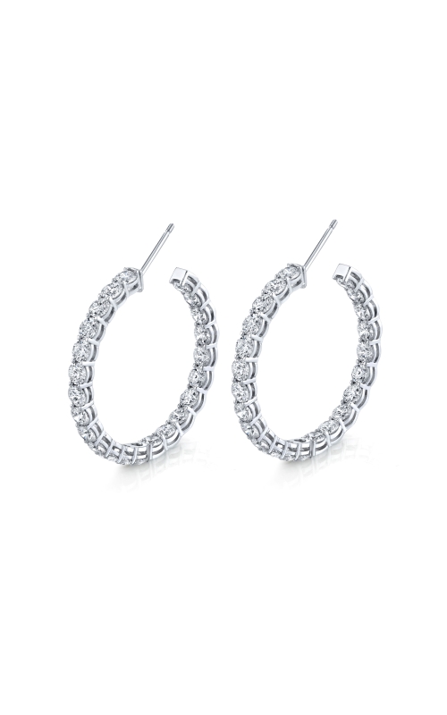 18K White Gold Diamond Round Brilliant Hoop Earrings