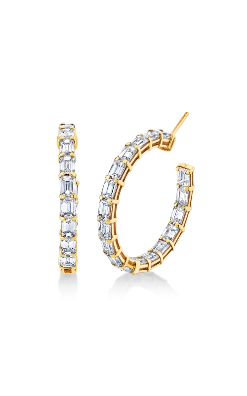 18K Yellow Gold East West Emerald Cut Hoop Earrings