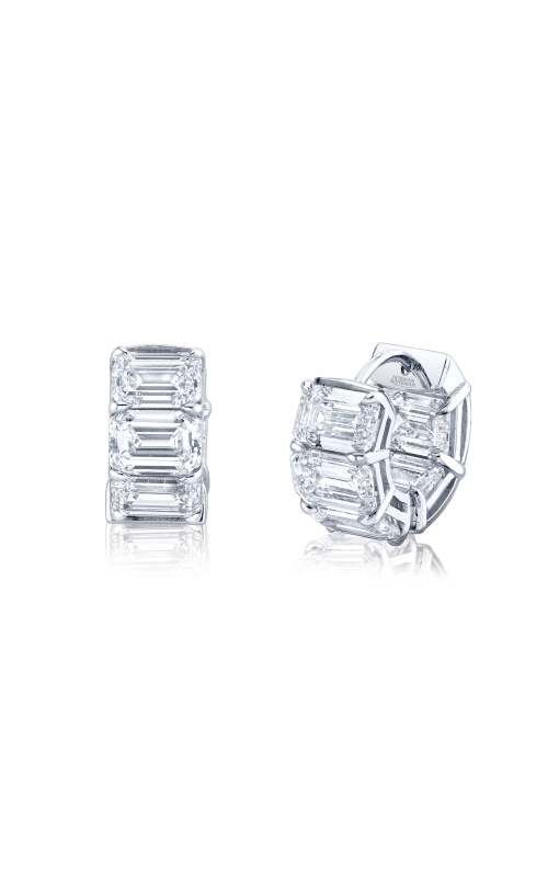 18K White Gold East West Large Emerald Cut Huggie Earrings