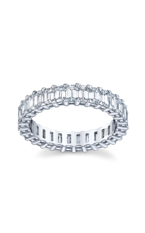 18K White Gold North South Emerald Cut Eternity Band