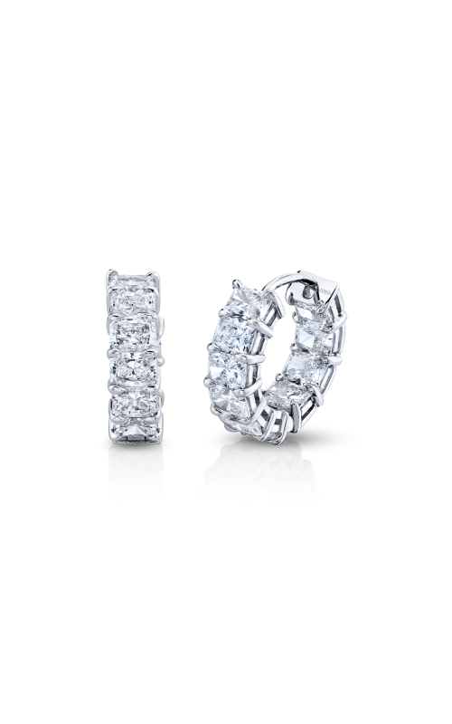 18K White Gold East West Radiant Cut Huggie Earrings