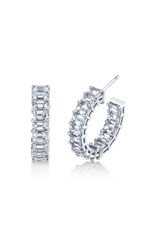 18K White Gold East West Emerald Cut Hoop Earrings