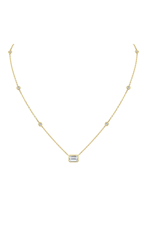 18K Yellow Gold East West Emerald Cut Bezel Pendant with Diamond Chain