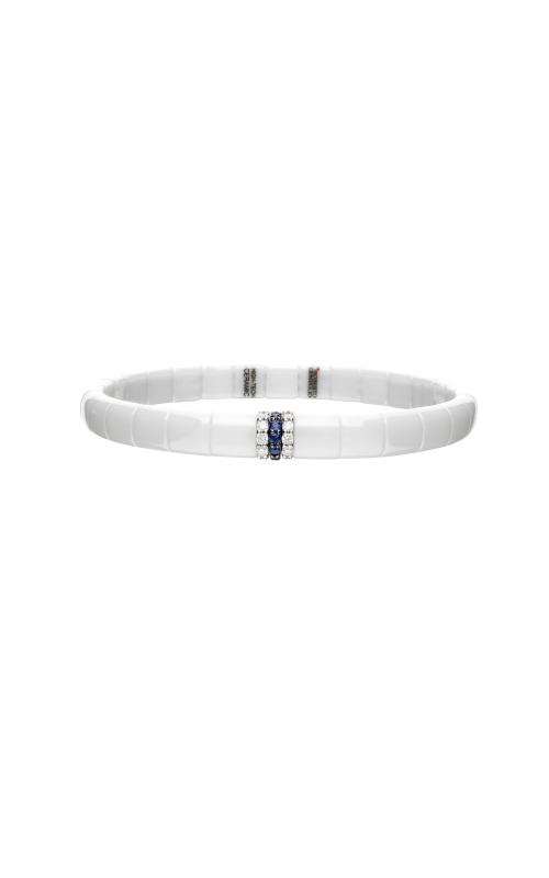 18K White Gold White Ceramic Diamond and Sapphire Bar Bracelet