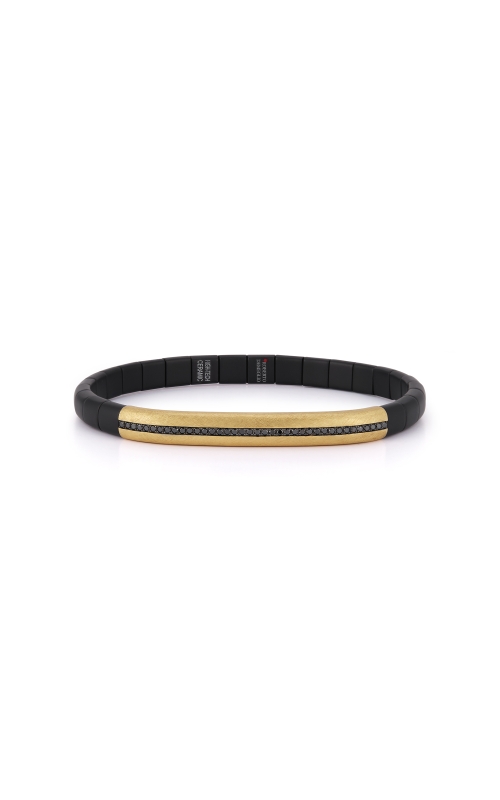 18K Yellow Gold And Matte Black Ceramic Round Black Diamond Manetta Stretch Bracelet