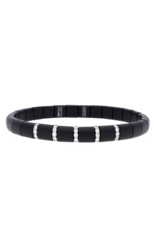 18K White Gold Matte Black Ceramic Round Diamond 5 Station Stretch Bracelet