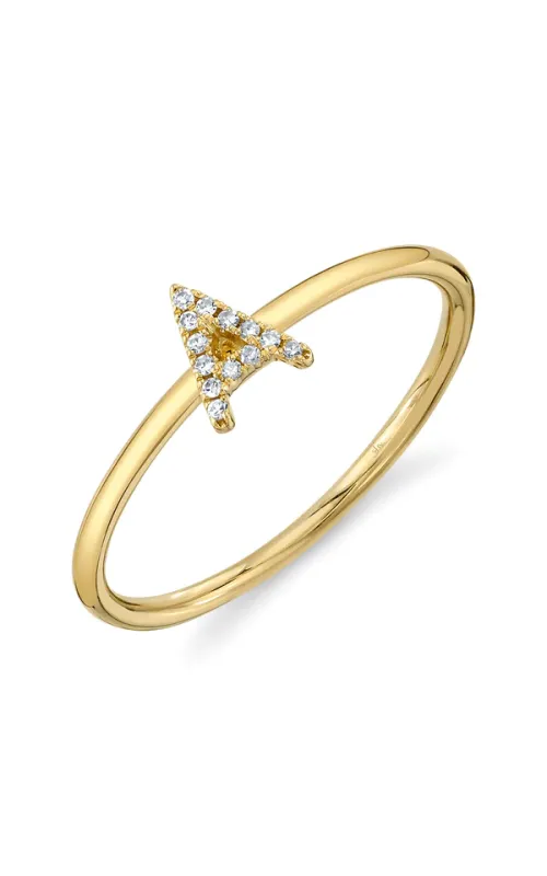 14K Yellow Gold Diamond Initial A Ring