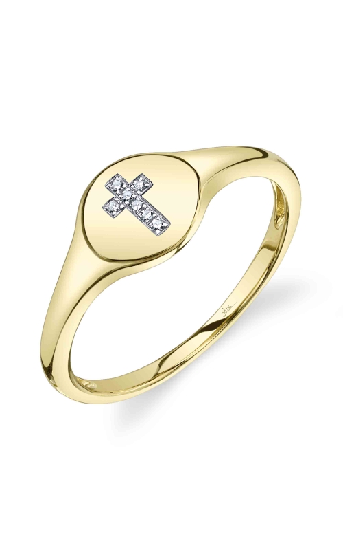 14K Yellow Gold Cross Diamond Signet Ring