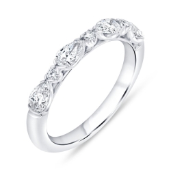 14K White Gold Alternating Pear and Round Diamond Band 