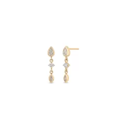 14K Yellow Gold Linked Mixed Diamond Drop Earrings