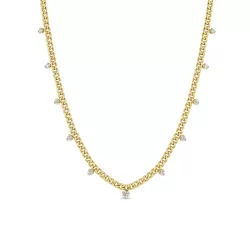 14K Yellow Gold Round Diamond Station Curb Link Chain Necklace